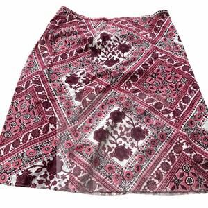 Ann Taylor Petites A-Line Paisley Skirt Red Knee Length Cotton Size 8P